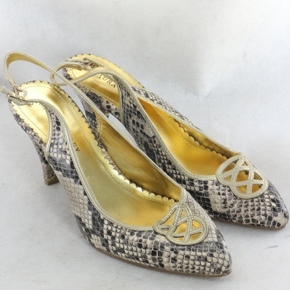 Laura Ashley Shoes - LAURA ASHLEY Gray/Cream Snake Print Slingback Heels PAIR Sz 8.5 US Women